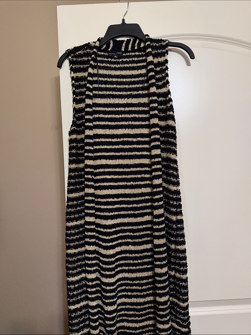 Sleeveless Black and Cream Striped Knit Vest